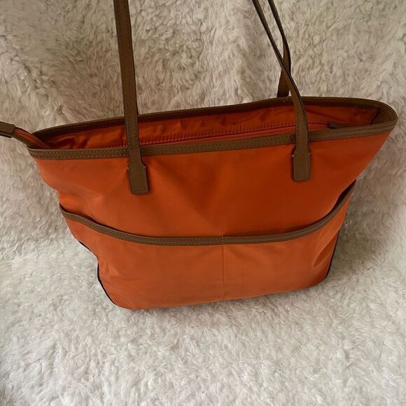 Michael Kors Orange Nylon Medium shoulder bag ,brown leather trims and straps - Picture 15 of 16